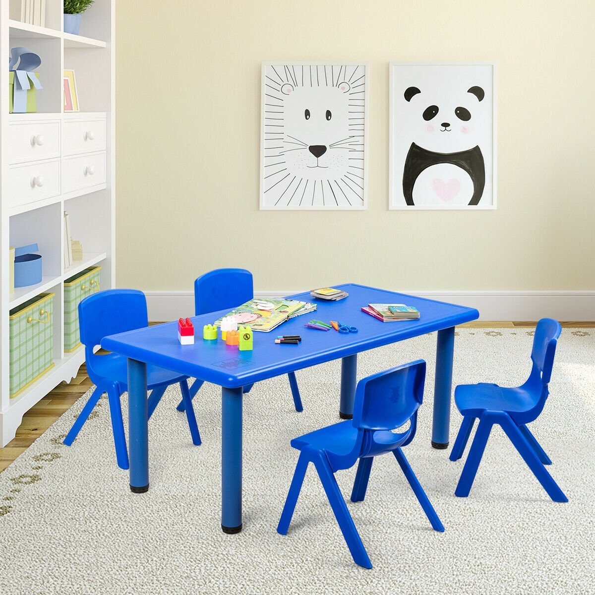 Kids Plastic Rectangular Learn and Play Table-Blue view 2