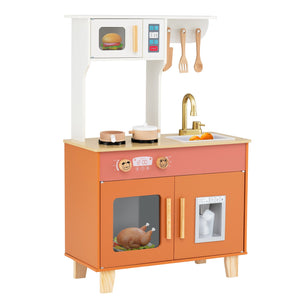 Kids Play Kitchen with Microwave and Rotation Knobs for Girls Boys Aged 3-6-Orange
