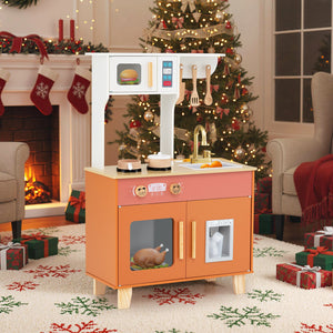 Kids Play Kitchen with Microwave and Rotation Knobs for Girls Boys Aged 3-6-Orange view 2