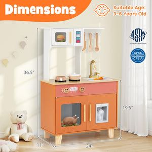 Kids Play Kitchen with Microwave and Rotation Knobs for Girls Boys Aged 3-6-Orange view 3