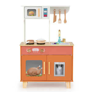 Kids Play Kitchen with Microwave and Rotation Knobs for Girls Boys Aged 3-6-Orange view 4