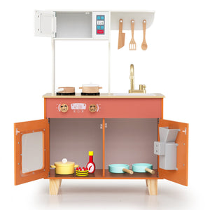 Kids Play Kitchen with Microwave and Rotation Knobs for Girls Boys Aged 3-6-Orange view 5