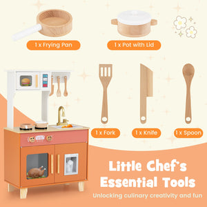 Kids Play Kitchen with Microwave and Rotation Knobs for Girls Boys Aged 3-6-Orange view 7