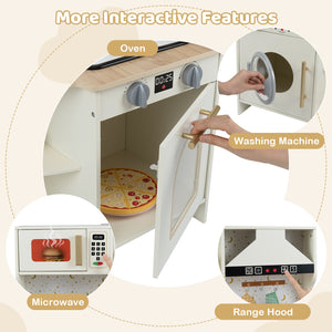 Kids Play Kitchen Wooden Corner Kitchen Playset with Working Faucet and Sink-Beige view 6