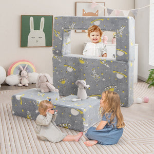 Kids Play Sofa with Ottoman and Removable & Machine Washable Cover-Gray view 3