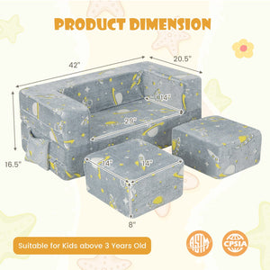 Kids Play Sofa with Ottoman and Removable & Machine Washable Cover-Gray view 5