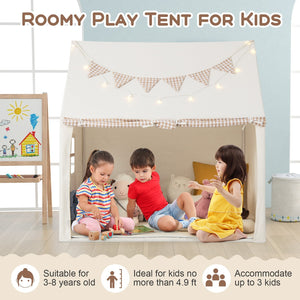 Kids Play Tent Large Playhouse with Padded Mat and 2 Breathable Windows-Beige view 6