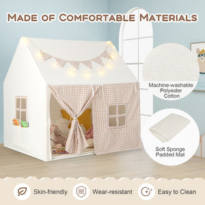 Kids Play Tent Large Playhouse with Padded Mat and 2 Breathable Windows-Beige view 8