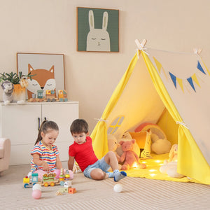 Kids Play Tent with Solid Wood Frame Holiday Birthday Gift & Toy for Boys & Girls-Yellow view 2