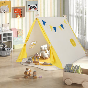 Kids Play Tent with Solid Wood Frame Holiday Birthday Gift & Toy for Boys & Girls-Yellow view 3
