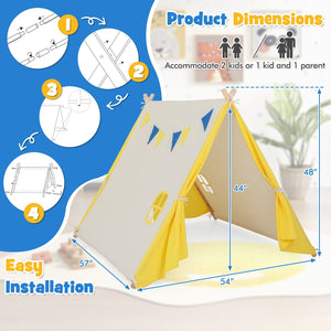 Kids Play Tent with Solid Wood Frame Holiday Birthday Gift & Toy for Boys & Girls-Yellow view 4