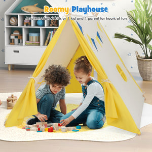Kids Play Tent with Solid Wood Frame Holiday Birthday Gift & Toy for Boys & Girls-Yellow view 5