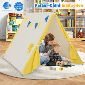 Kids Play Tent with Solid Wood Frame Holiday Birthday Gift & Toy for Boys & Girls-Yellow view 6