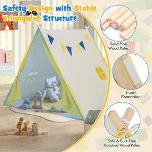 Kids Play Tent with Solid Wood Frame Holiday Birthday Gift & Toy for Boys & Girls-Yellow view 7
