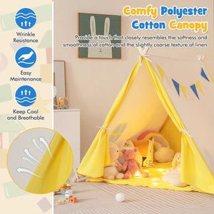 Kids Play Tent with Solid Wood Frame Holiday Birthday Gift & Toy for Boys & Girls-Yellow view 8
