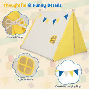 Kids Play Tent with Solid Wood Frame Holiday Birthday Gift & Toy for Boys & Girls-Yellow view 9