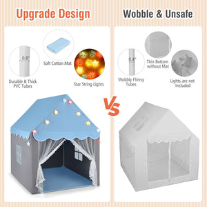 Kids Playhouse Tent with Star Lights and Mat-Blue view 7