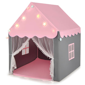 Kids Playhouse Tent with Star Lights and Mat-Pink view 3