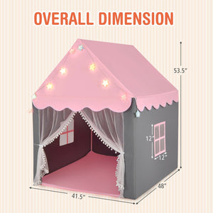 Kids Playhouse Tent with Star Lights and Mat-Pink view 4