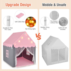 Kids Playhouse Tent with Star Lights and Mat-Pink view 7