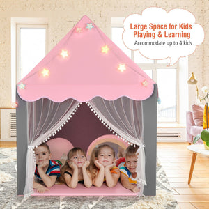 Kids Playhouse Tent with Star Lights and Mat-Pink view 8
