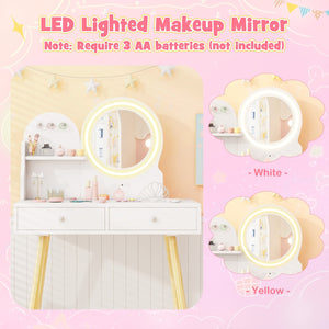 Kids Princess Makeup Dressing Desk and Chair Set with Mirror and Lights-White view 8