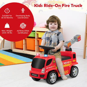 Kids Push Ride On Fire Truck with Ladder Bubble Maker and Headlights-Red view 6