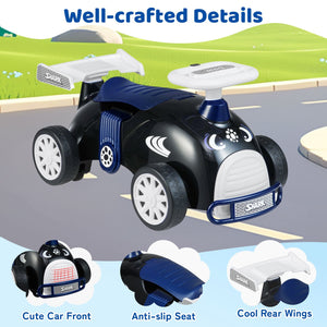 Kids Ride On Car Sliding Toy with Music and Under-Seat Storage-Black & Blue view 9