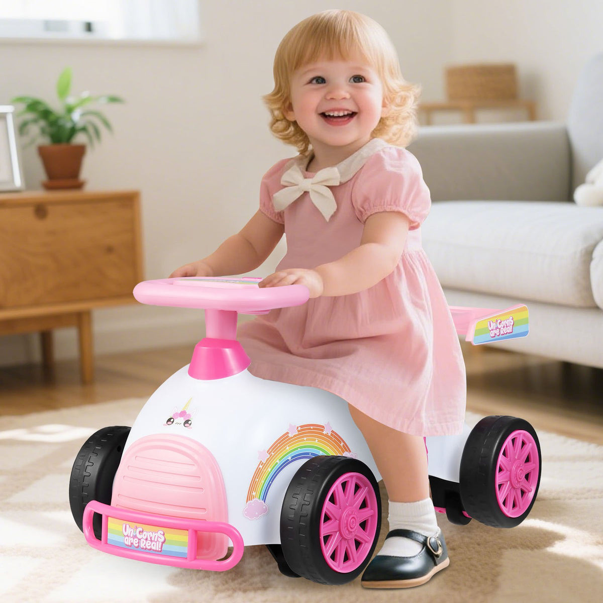 Kids Ride On Car Sliding Toy with Music and Under-Seat Storage-Pink view 2