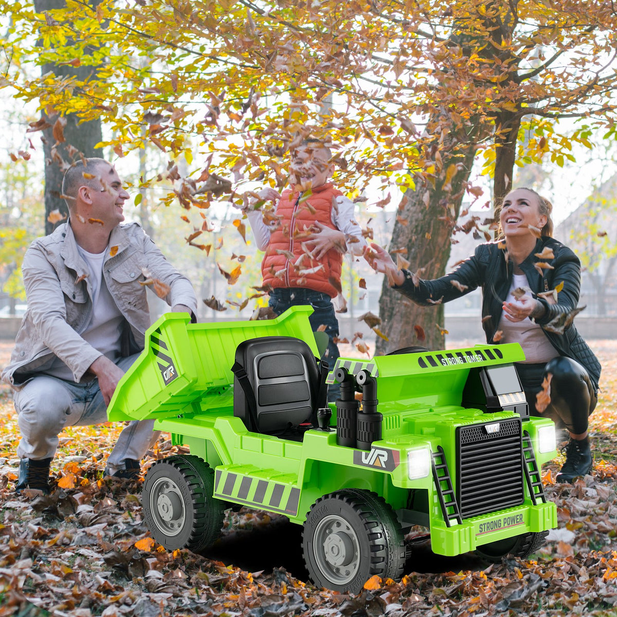 Kids Ride on Dump Truck 12V Ride on Car with Electric Dump Bed-Green view 2