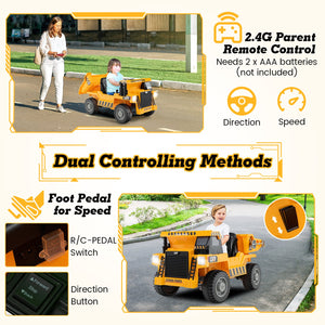 Kids Ride on Dump Truck 12V Ride on Car with Electric Dump Bed-Yellow view 7