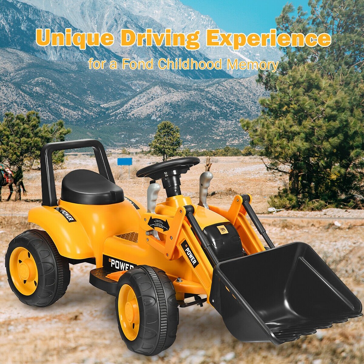 Kids Ride On Excavator Digger 6V Battery Powered Tractor -Yellow view 2