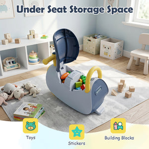 Kids Ride On Push Car with Headlight Music & Under Seat Storage for 18-36 Months-Blue view 7