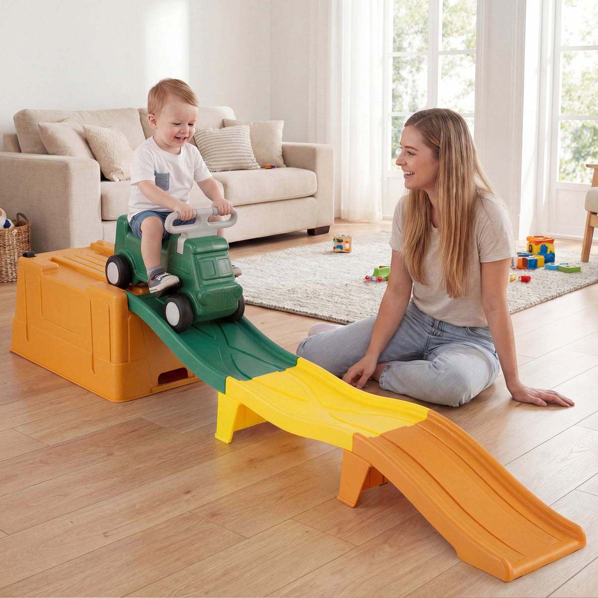 Kids Ride on Toy with Storage Box and Downhill Race Tracks-Coffee view 2