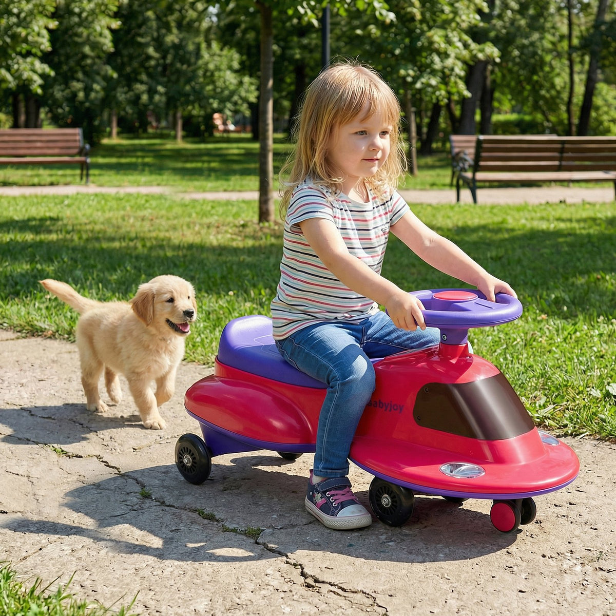 Kids Ride On Toy with Under-seat Storage and LED Flashing Wheels-Pink view 2