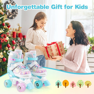 Kids Roller Skates 4 Sizes Adjustable Quad Skates with Light-up Wheels and Safety Protection-Navy view 6