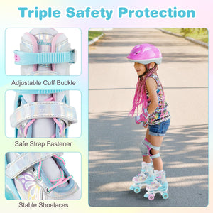 Kids Roller Skates 4 Sizes Adjustable Quad Skates with Light-up Wheels and Safety Protection-Navy view 9