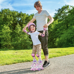 Kids Roller Skates 4 Sizes Adjustable Quad Skates with Light-up Wheels and Safety Protection-Pink view 3