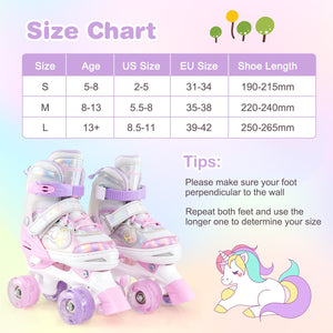 Kids Roller Skates 4 Sizes Adjustable Quad Skates with Light-up Wheels and Safety Protection-Pink view 4