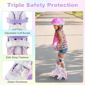 Kids Roller Skates 4 Sizes Adjustable Quad Skates with Light-up Wheels and Safety Protection-Pink view 9