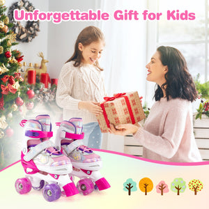 Kids Roller Skates 4 Sizes Adjustable Quad Skates with Light-up Wheels and Safety Protection-Rose Red view 6