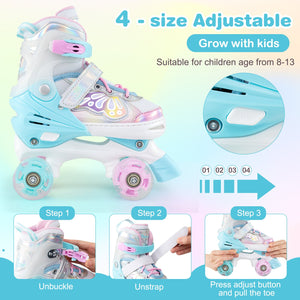 Kids Roller Skates 4 Sizes Adjustable Quad Skates with Light-up Wheels-Navy view 8