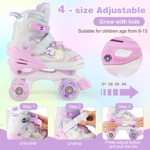 Kids Roller Skates 4 Sizes Adjustable Quad Skates with Light-up Wheels-Pink view 8