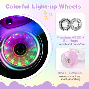 Kids Roller Skates 4 Sizes Adjustable Quad Skates with Light-up Wheels-Pink view 9