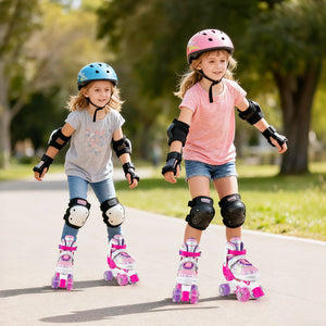 Kids Roller Skates 4 Sizes Adjustable Quad Skates with Light-up Wheels-Rose Red view 3