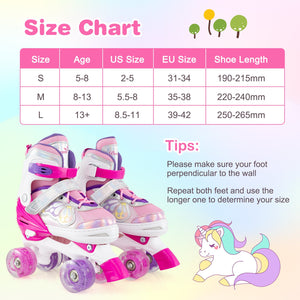 Kids Roller Skates 4 Sizes Adjustable Quad Skates with Light-up Wheels-Rose Red view 5