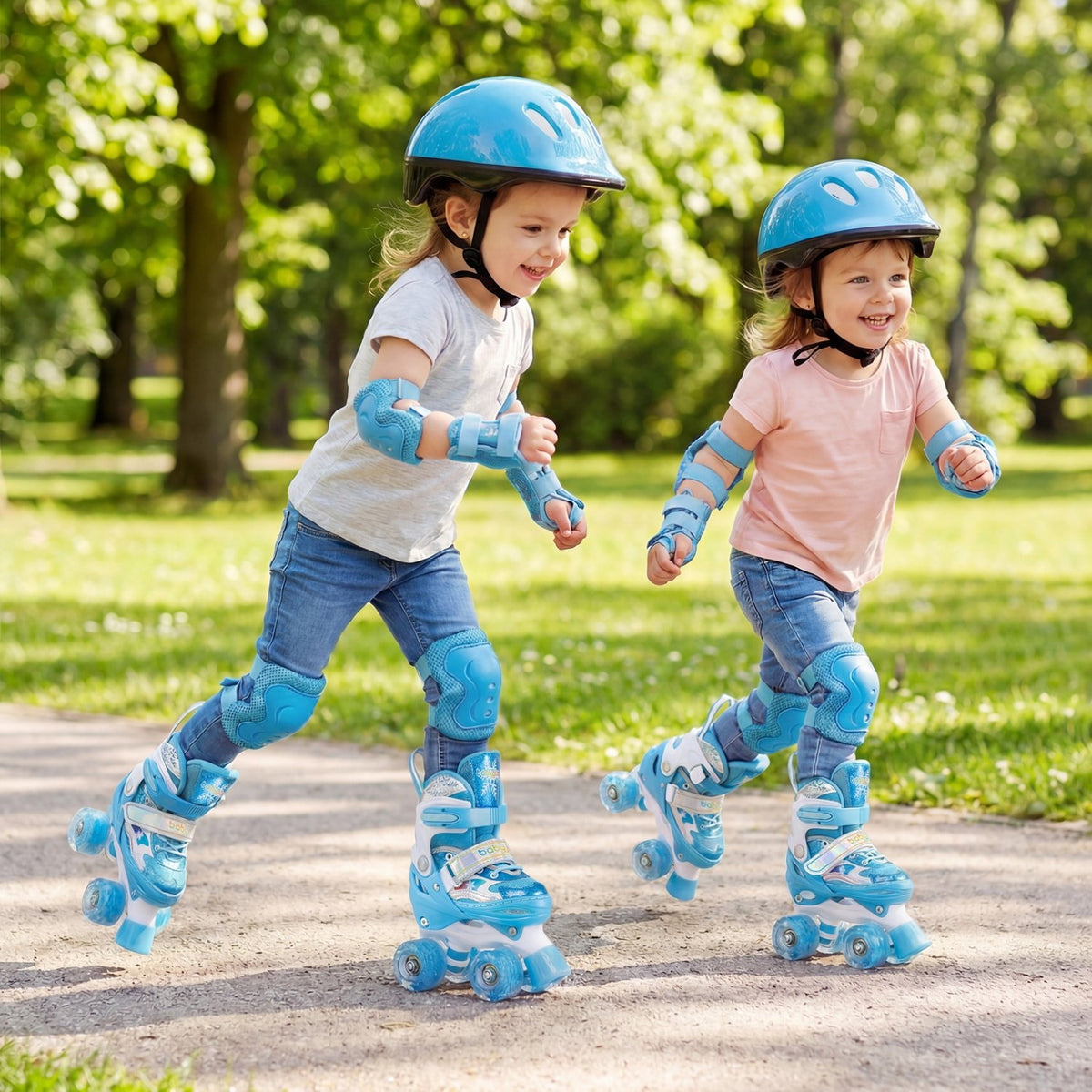 Kids Roller Skates 4 Sizes Adjustable with Light-up Wheels for Toddler Aged 3-4 (XS)-Blue view 2