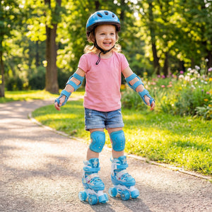 Kids Roller Skates 4 Sizes Adjustable with Light-up Wheels for Toddler Aged 3-4 (XS)-Blue view 3