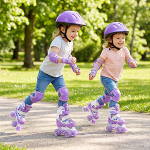 Kids Roller Skates 4 Sizes Adjustable with Light-up Wheels for Toddler Aged 3-4 (XS)-Purple view 2