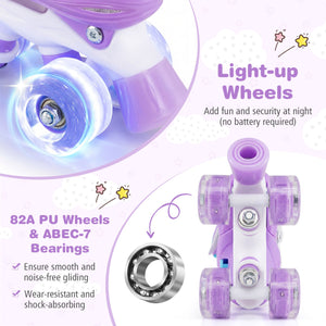 Kids Roller Skates 4 Sizes Adjustable with Light-up Wheels for Toddler Aged 3-4 (XS)-Purple view 7
